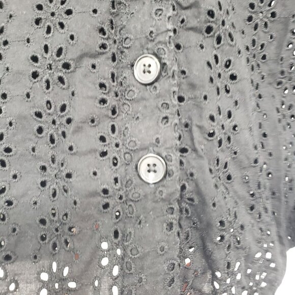 Madewell Black V Neck Button Front Eyelet Short Sleeve Blouse M - Picture 9 of 11